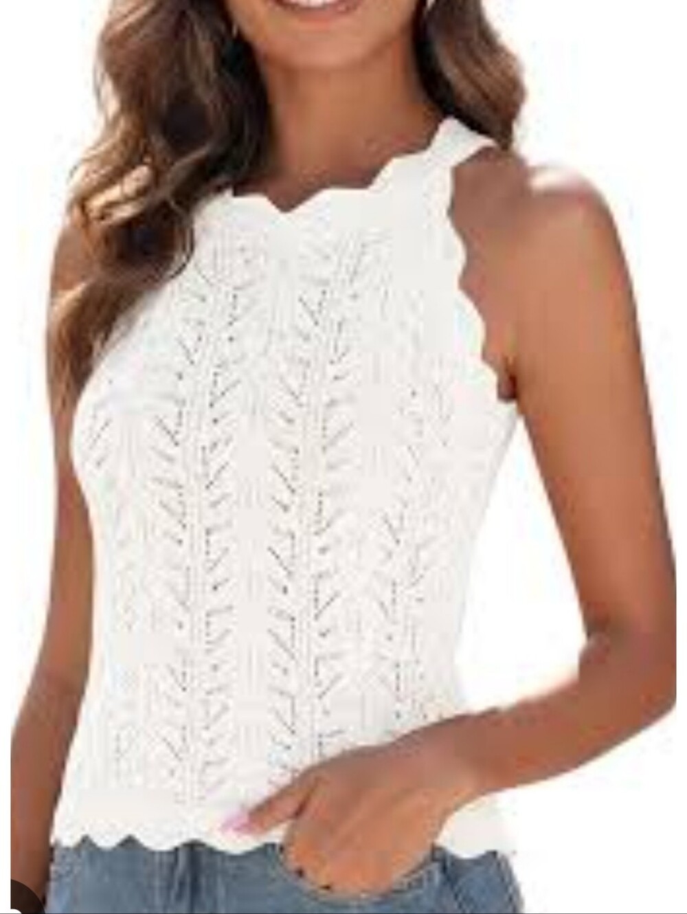 Zaful Crochet Halter Sweater Vest Cream Size S
